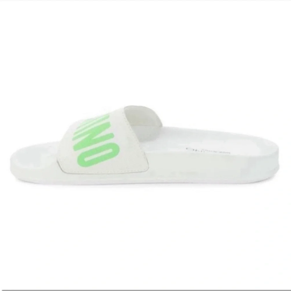 Valentino Leather Logo Neon Green  Slide Sandals